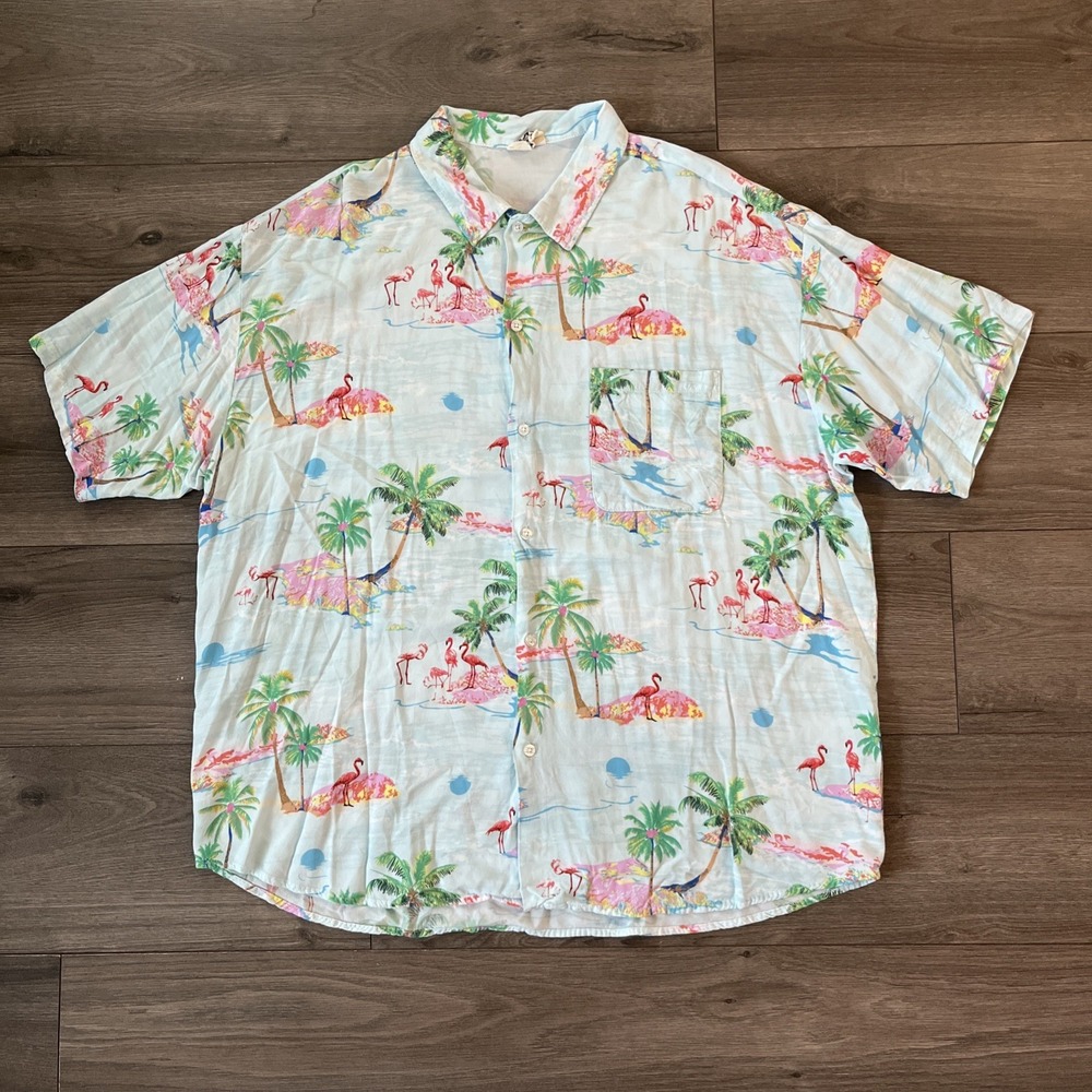 Surfcuz Hawaiian Shirt Mens 2XL Multicolor Flamingo Button Up Shirt